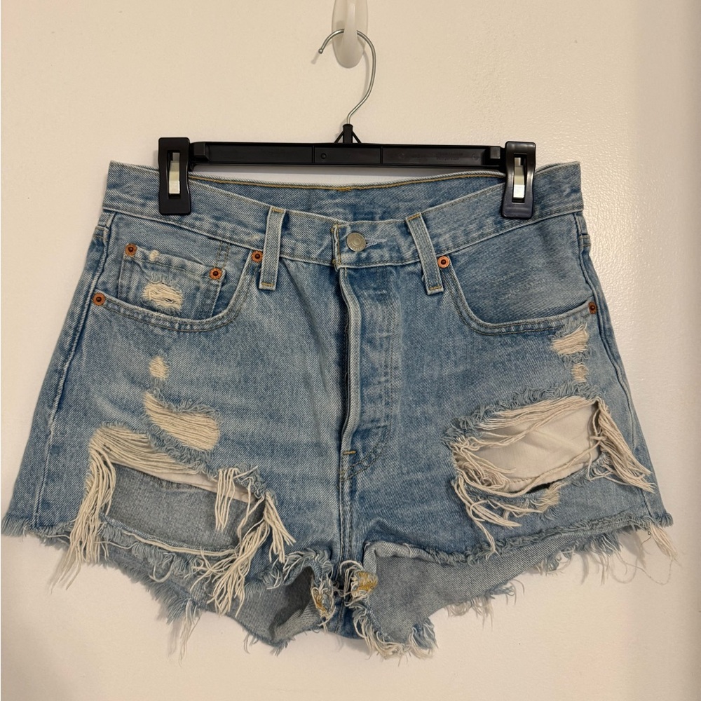 Levi's Light Blue Distressed Cutoff Denim Shorts